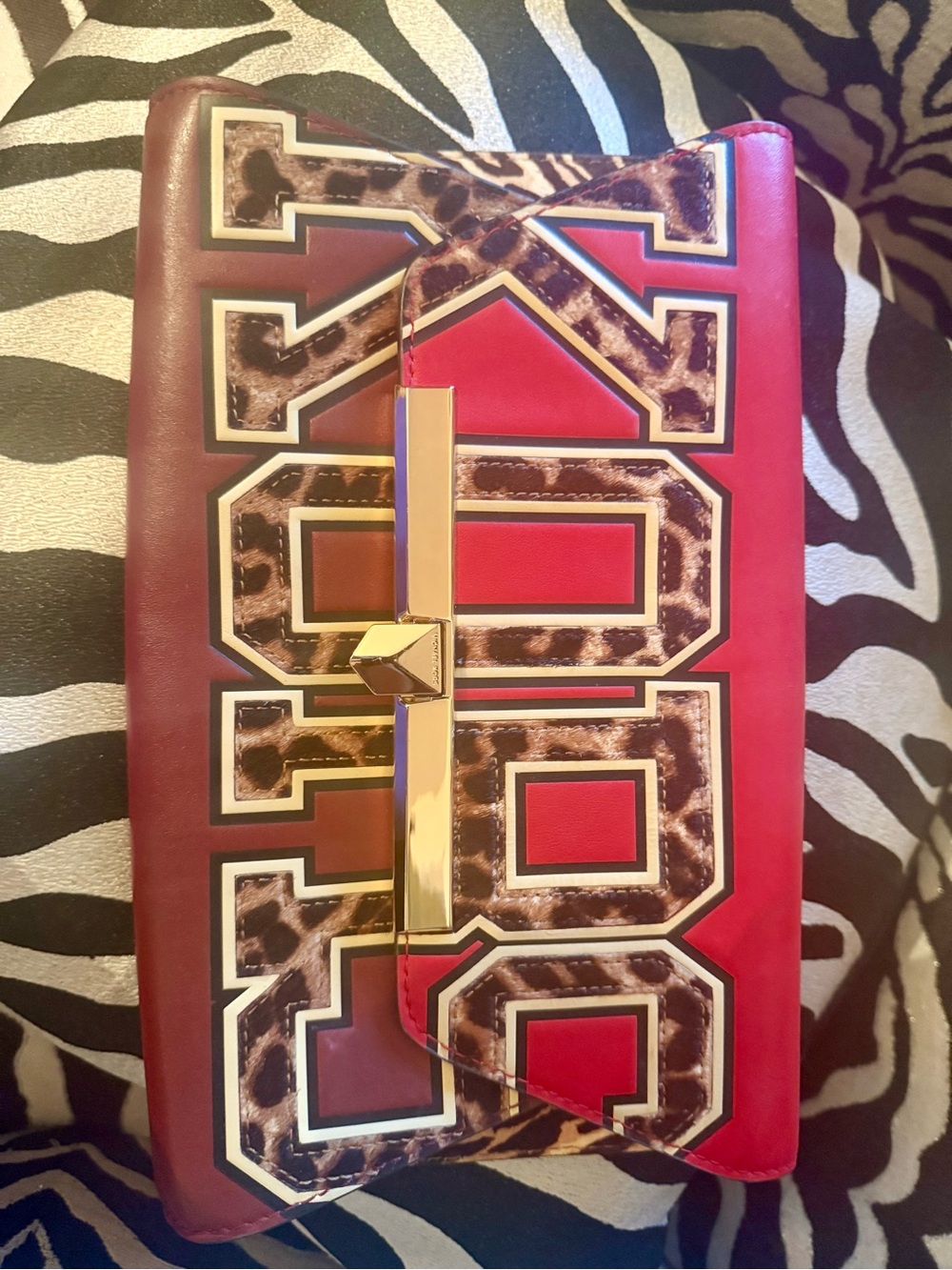 Michael Kors Red and Gold Tote with Patterned Exterior